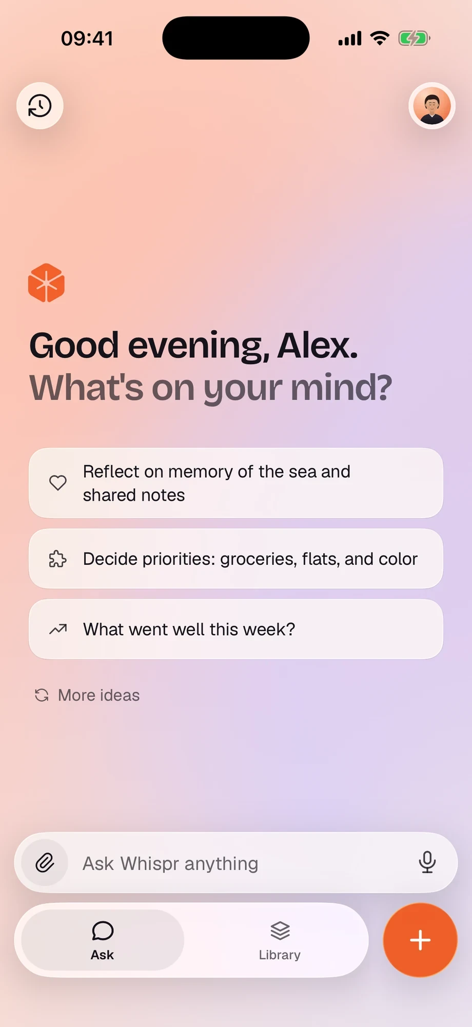 Whispr in the Light theme