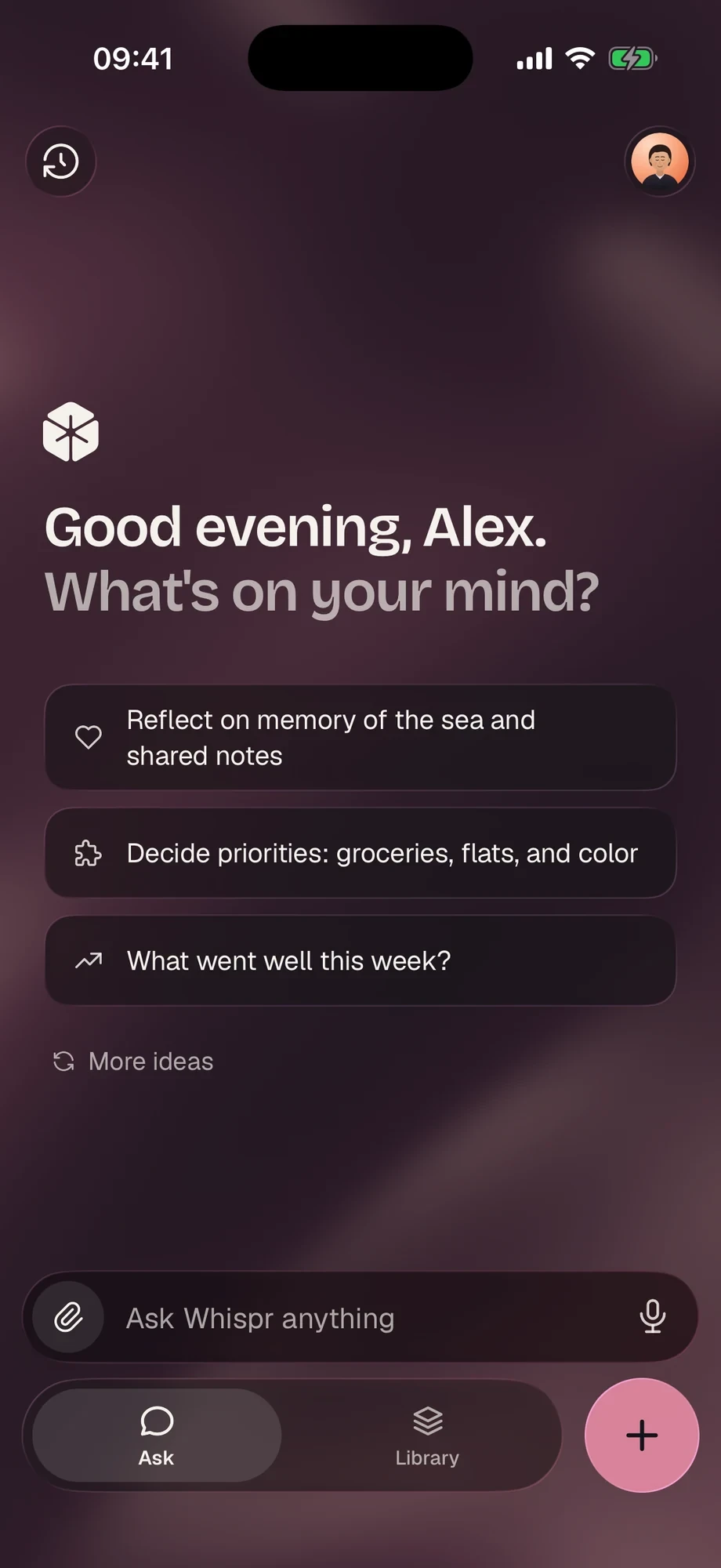 Whispr in the Silk theme